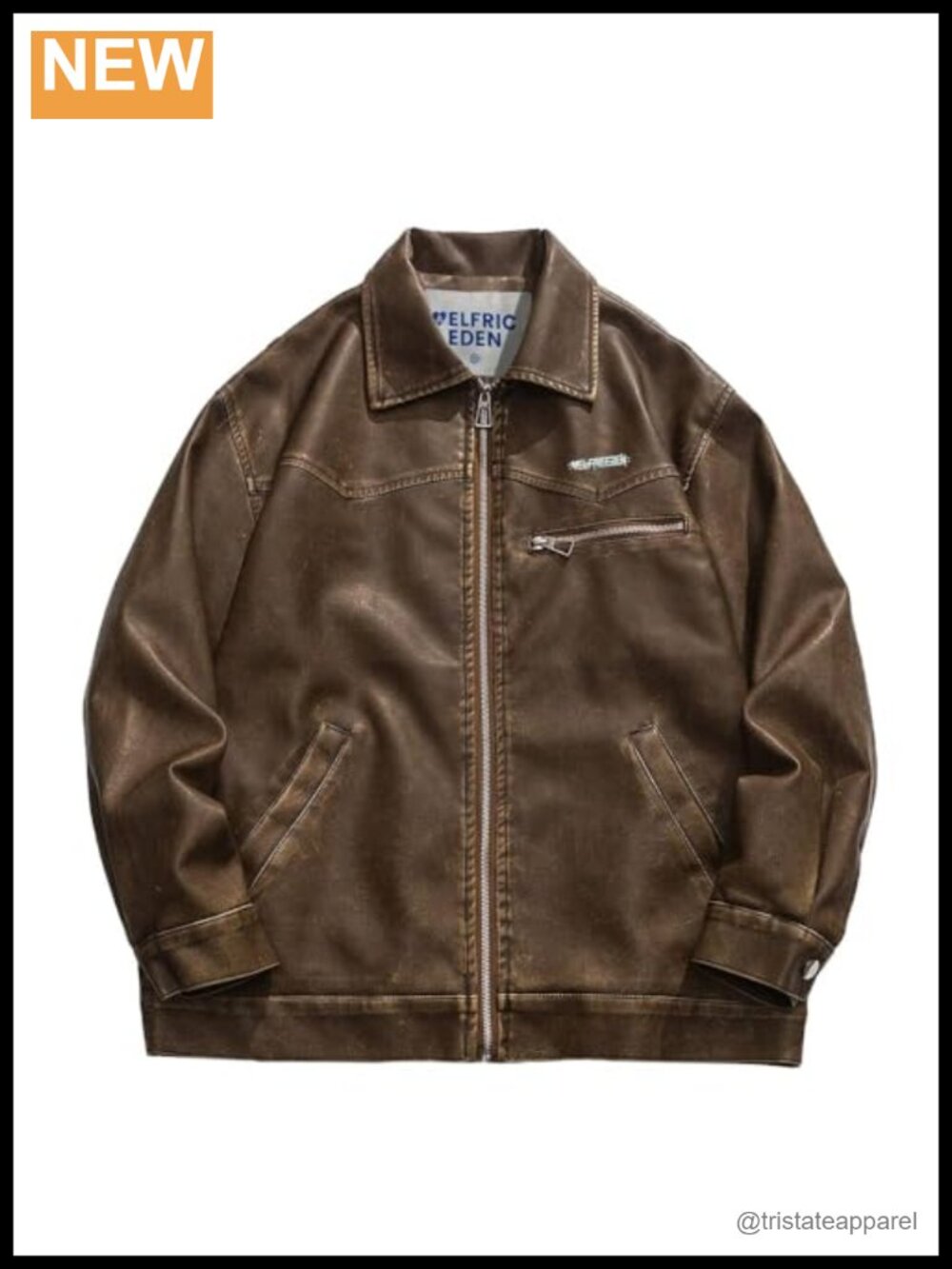 Oversized Faux Leather Moto Jacket Zip Up Y2K Vintage Retro